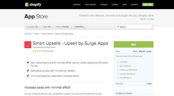 Smart Upsells Upsell by Surge Apps - Plugins de commerce électronique pour les boutiques en ligne - Shopify App Store