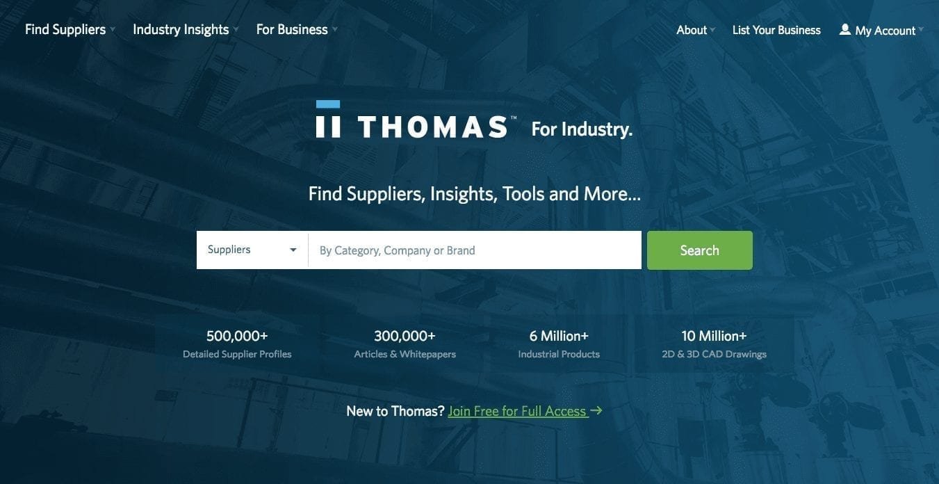 Plataforma de abastecimiento de productos y descubrimiento de proveedores de ThomasNet®