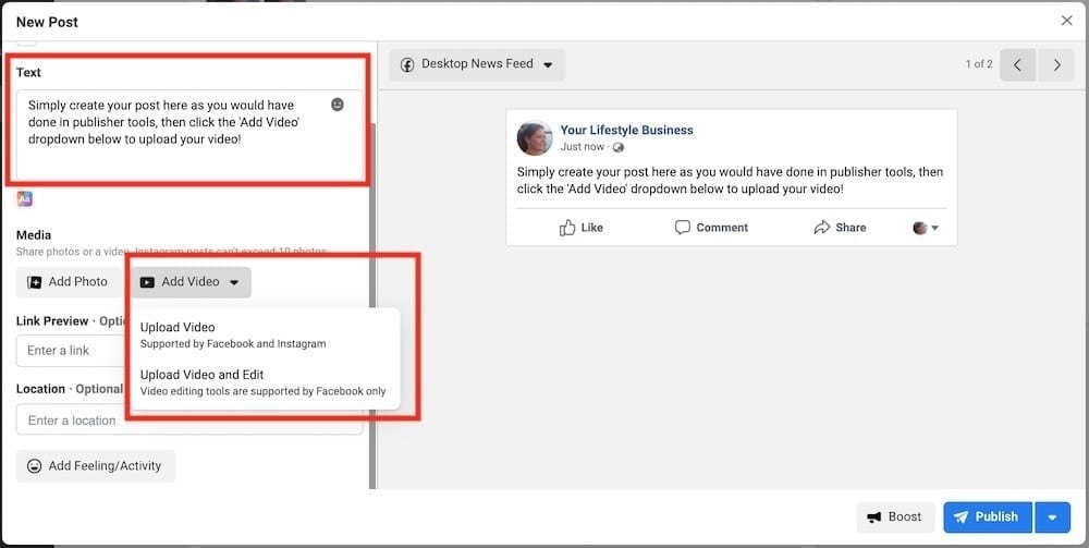 2. Add the text part of your post as you would with publishing tools.