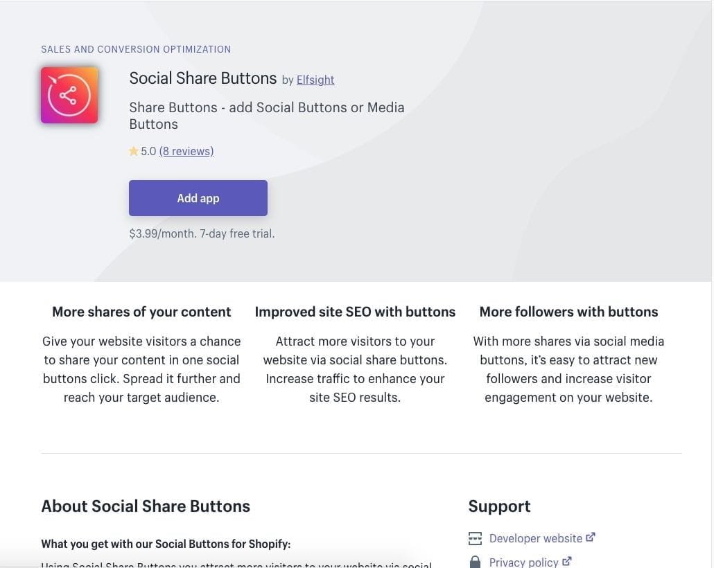 Social Sharing Buttons Shopify app