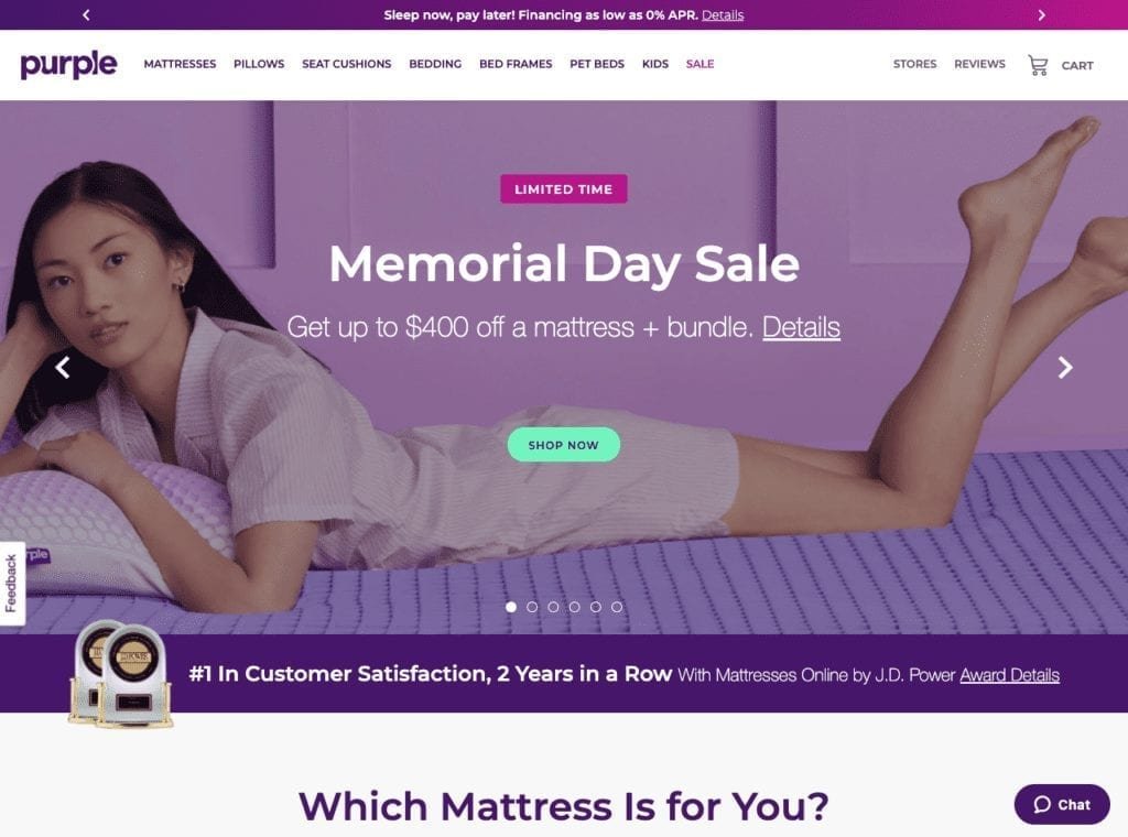 ecommerce example purple mattress