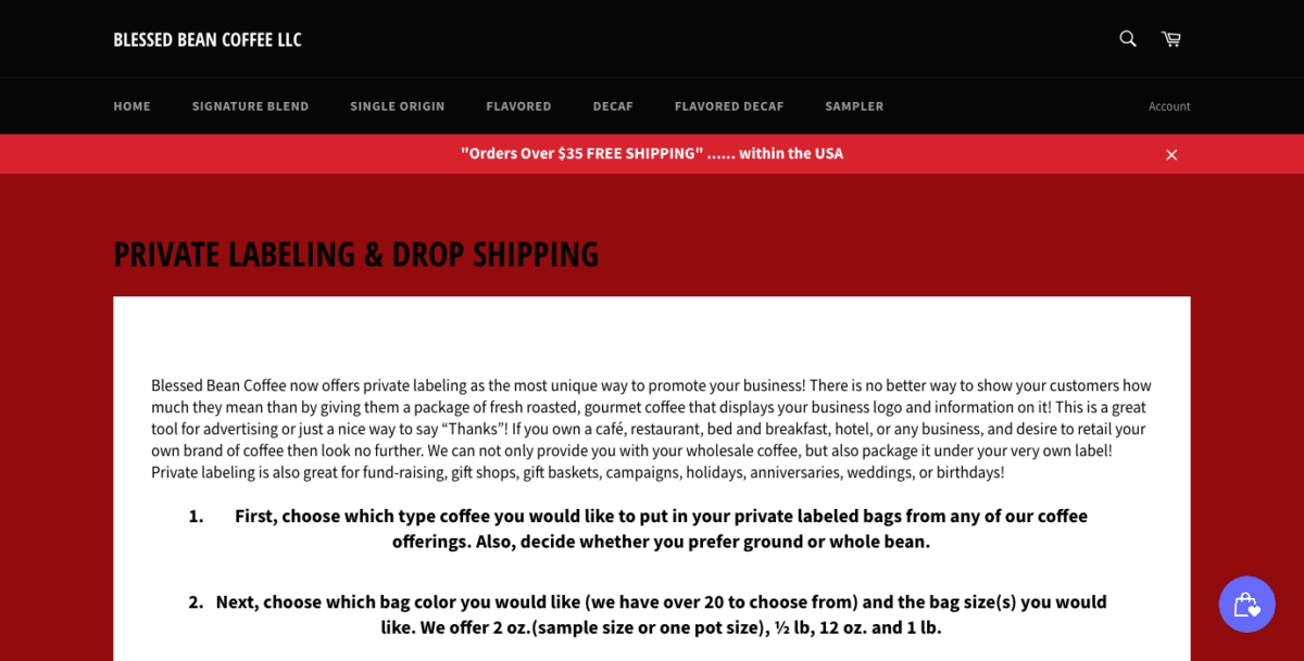 Blessed Bean Coffee Dropshipping Page