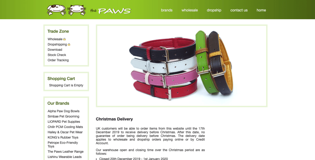 Paws Pet Supplies Homepage