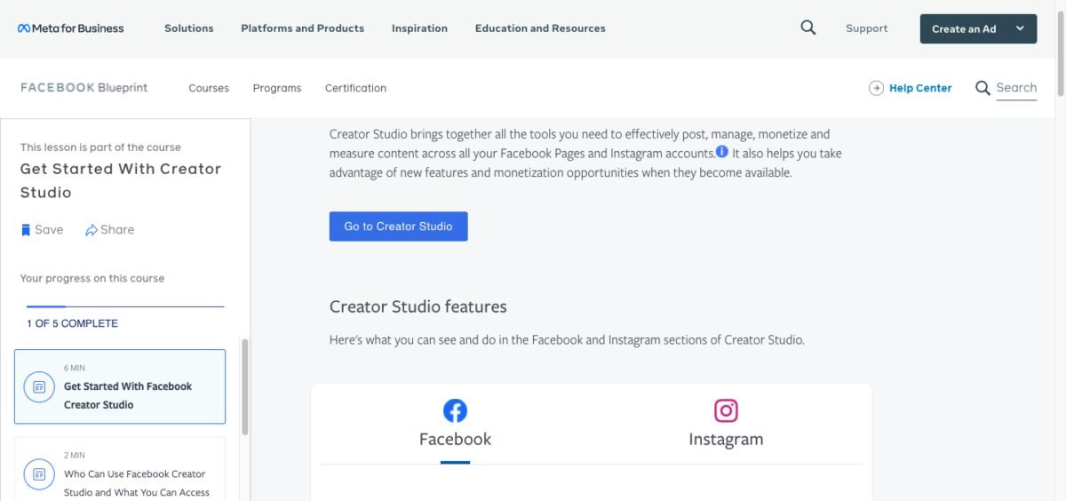 Creator Studio Lessons Facebook Studio