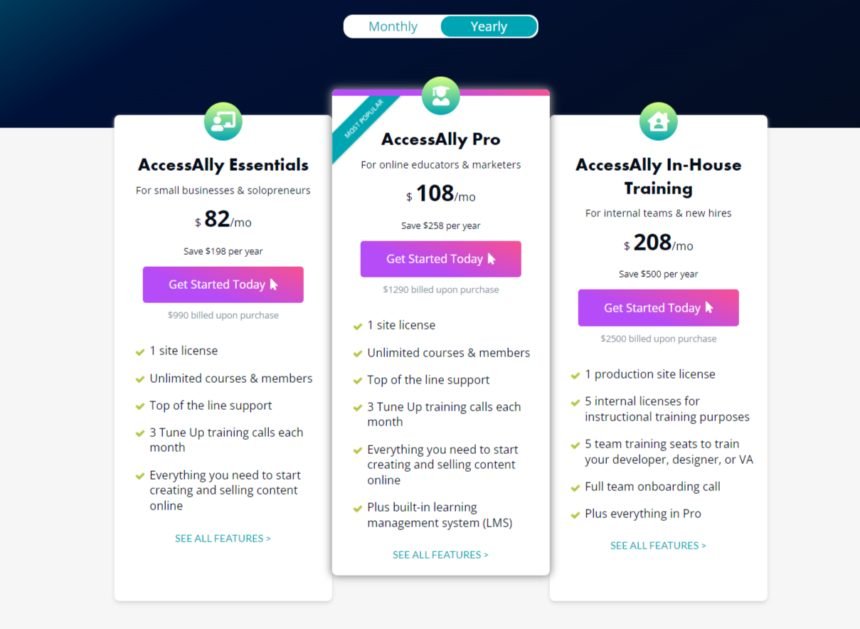 AccessAlly Pricing Page