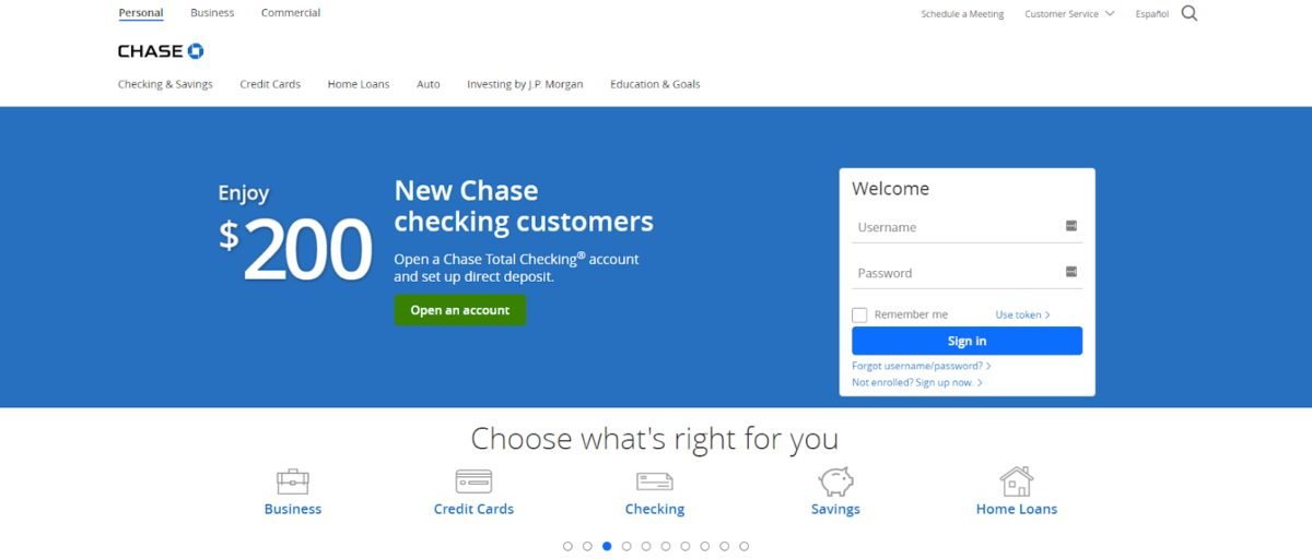 Chase bank homepage