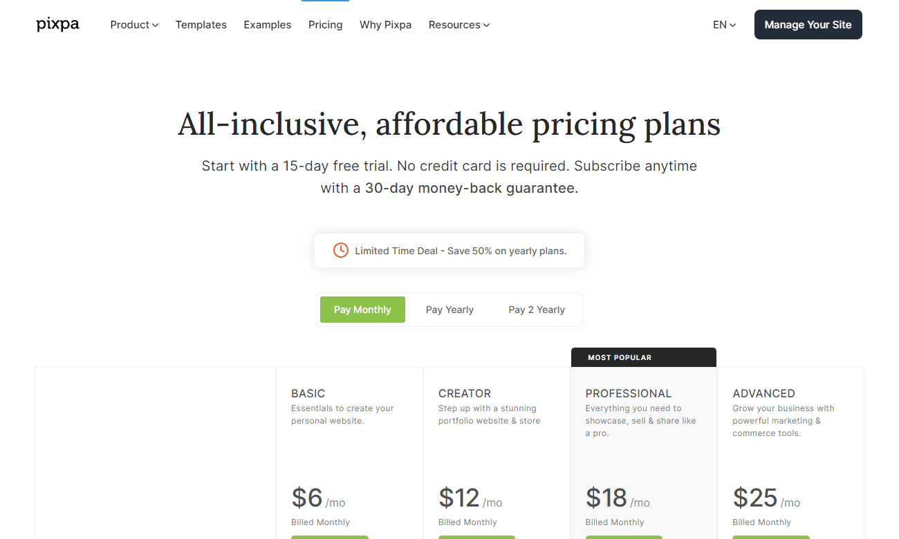 Pixpa Pricing Plans