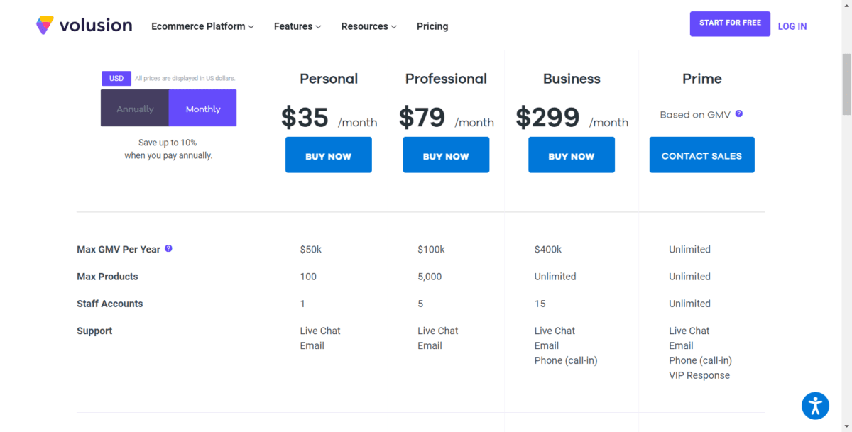 www.volusion.com pricing Screenshot