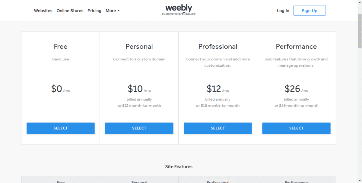 www.weebly.com pricingScreenshot
