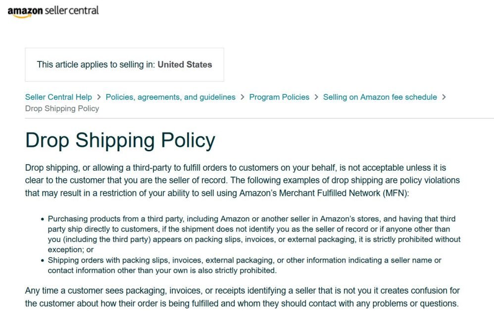 Drop Shipping Policy Amazon Seller Central 1
