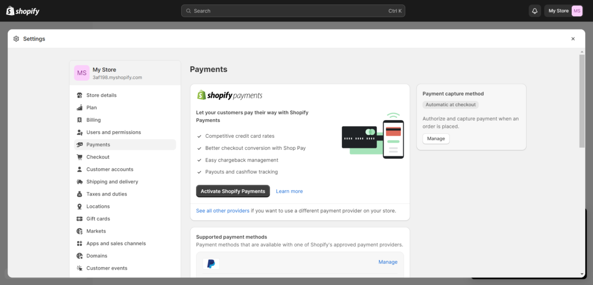 Configurer les paiements Shopify