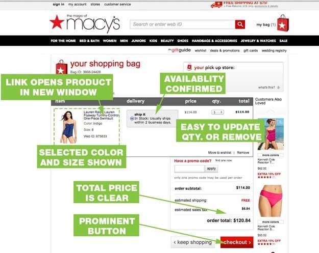 Macy's cart page hits many best practices.